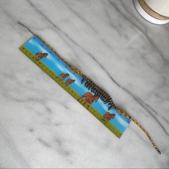 VINTAGE • Bohemian Vamp Spiked Beaded Necklace Hippie Savage Yellow Silver Tone - Picture 7 of 8